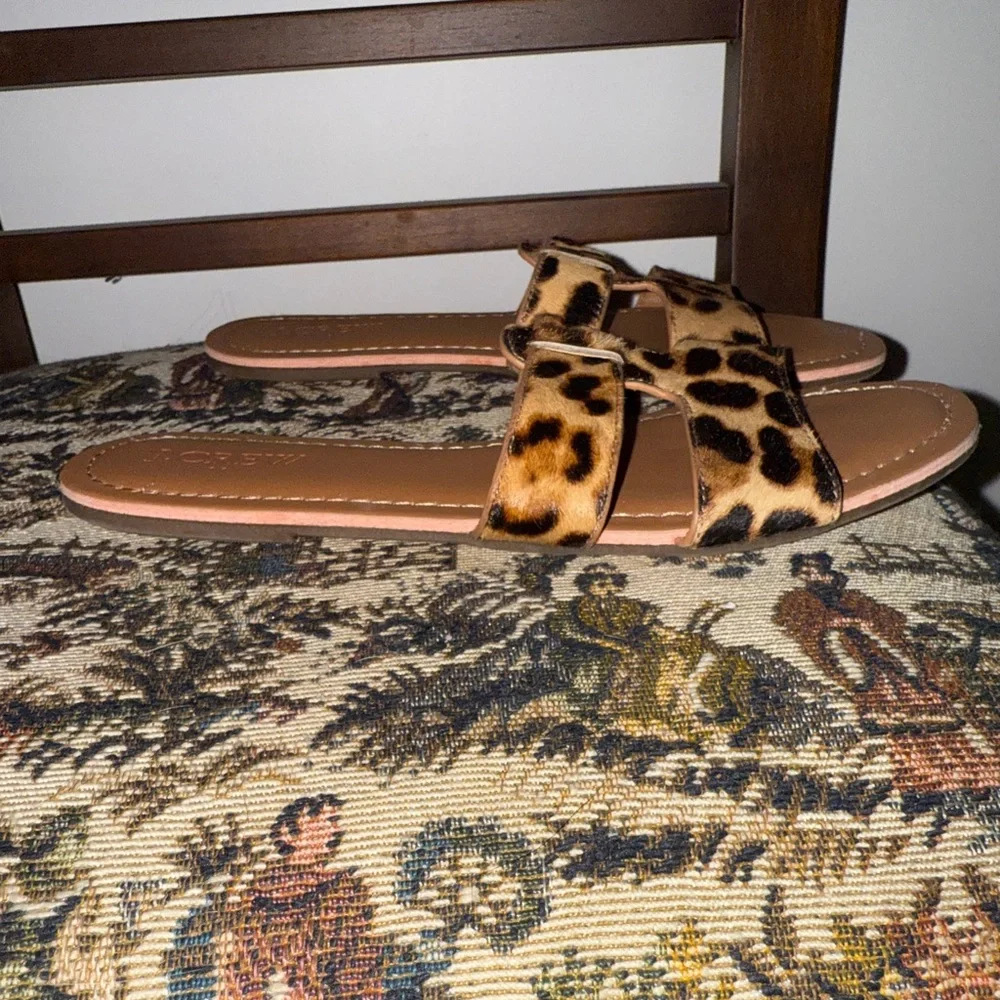 J.Crew Calf Hair Leopard Beachside Slide Sandals | Size 6